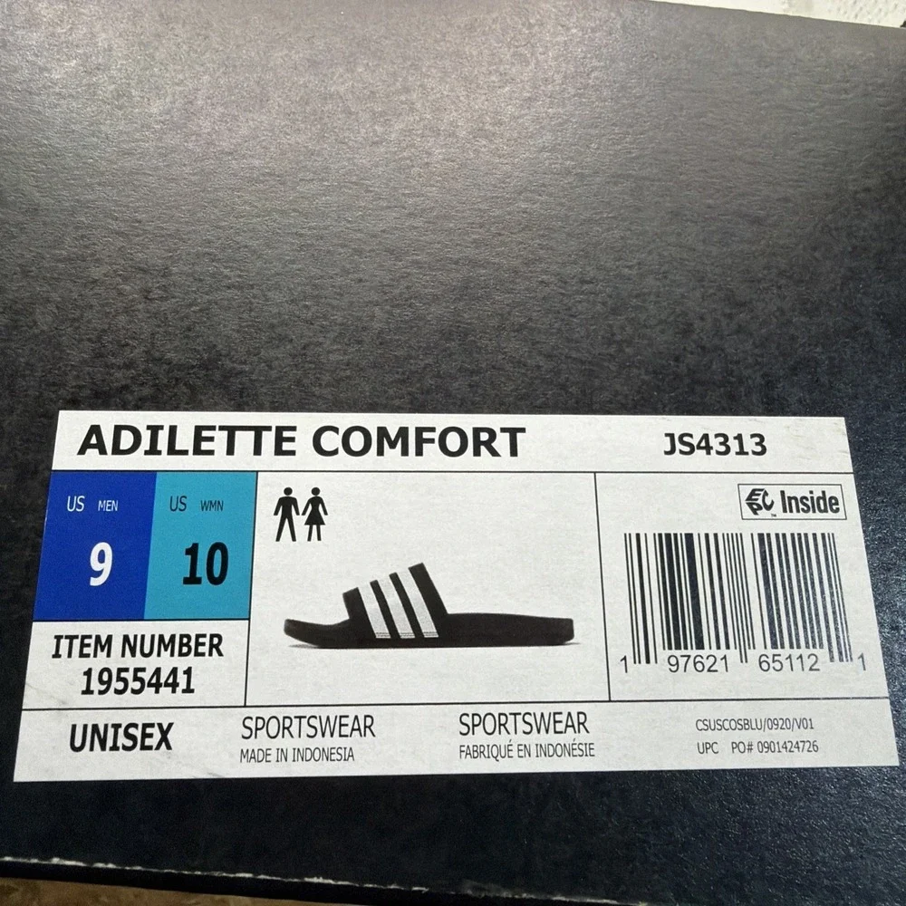 Adidas Adilette Comfort Slides - Black White Stripes - Men's 9 - Women's 10